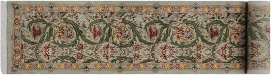 handmade Traditional Marry Gold Green Brown Hand Knotted RUNNER 100% WOOL area rug 3' x 12'