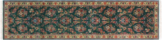 handmade Traditional Abusson Green Beige Hand Knotted RUNNER 100% WOOL area rug 3' x 10'