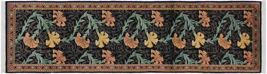 handmade Traditional Carnation Black Pink Hand Knotted RUNNER 100% WOOL area rug 3' x 10'