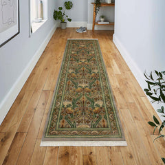 handmade Traditional Hamjolie Taupe Green Hand Knotted RUNNER 100% WOOL area rug 3' x 10'