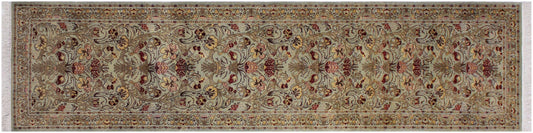 handmade Traditional Sayra Green Brown Hand Knotted RUNNER 100% WOOL area rug 2' x 10'