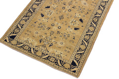 handmade Transitional Kafkaz Gold Blue Hand Knotted RUNNER 100% WOOL area rug 4' x 12'