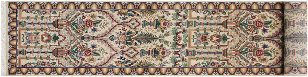 handmade Traditional Mahal Beige Gold Hand Knotted RUNNER 100% WOOL area rug 3' x 12'