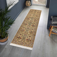 handmade Traditional Farhad Beige Gold Hand Knotted RUNNER 100% WOOL area rug 3' x 10'