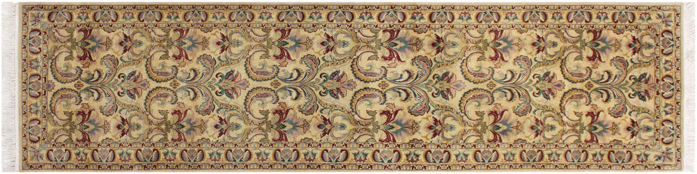 handmade Traditional Farhad Beige Gold Hand Knotted RUNNER 100% WOOL area rug 3' x 10'
