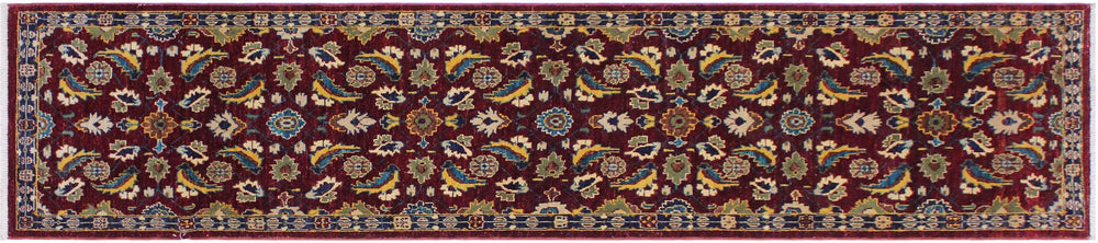handmade Transitional Kafkaz Red Blue Hand Knotted RUNNER 100% WOOL area rug 3' x 10'