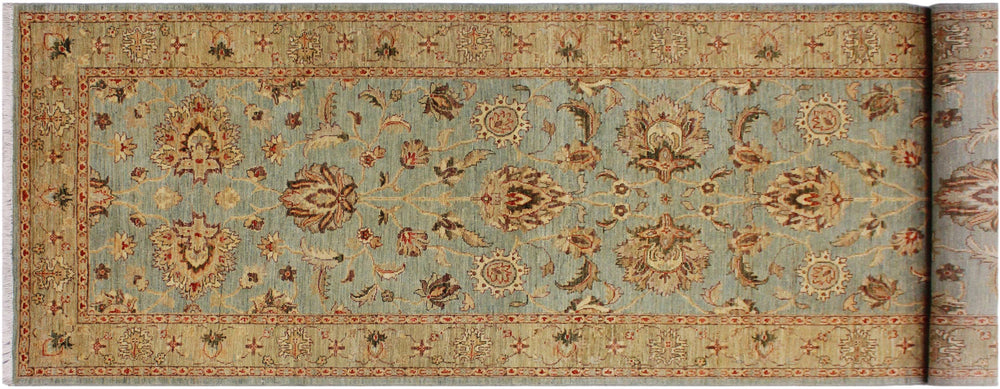 handmade Traditional Kafkaz Lt. Blue Lt. Green Hand Knotted RUNNER 100% WOOL area rug 4' x 12'