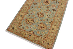 handmade Traditional Kafkaz Lt. Blue Lt. Green Hand Knotted RUNNER 100% WOOL area rug 4' x 12'