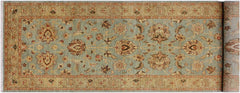 handmade Traditional Kafkaz Lt. Blue Lt. Green Hand Knotted RUNNER 100% WOOL area rug 4' x 12'