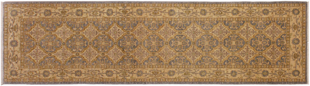 handmade Geometric Kafkaz Gray Gold Hand Knotted RUNNER 100% WOOL area rug 3' x 10'