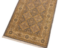 handmade Geometric Kafkaz Gray Gold Hand Knotted RUNNER 100% WOOL area rug 3' x 10'