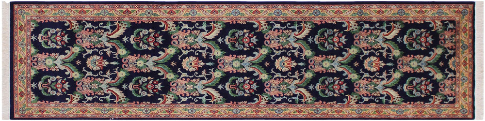 handmade Traditional Kashan Blue Gold Hand Knotted RUNNER 100% WOOL area rug 3' x 10'