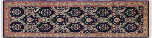 handmade Traditional Kashan Blue Gold Hand Knotted RUNNER 100% WOOL area rug 3' x 10'