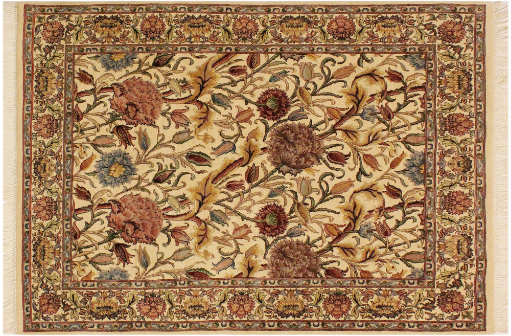 handmade Transitional Nayagra Beige Pink Hand Knotted RECTANGLE 100% WOOL area rug 4x6
