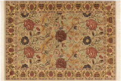 handmade Transitional Kamal Taupe Gold Hand Knotted RECTANGLE 100% WOOL area rug 4x6