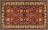 handmade Geometric Super Kazak Red Beige Hand Knotted RECTANGLE 100% WOOL area rug 4' x 6'