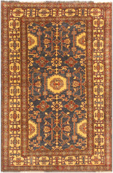 handmade Geometric Super Kazak Blue Gold Hand Knotted RECTANGLE 100% WOOL area rug 4 x 6