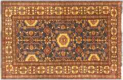 handmade Geometric Super Kazak Blue Gold Hand Knotted RECTANGLE 100% WOOL area rug 4' x 6'