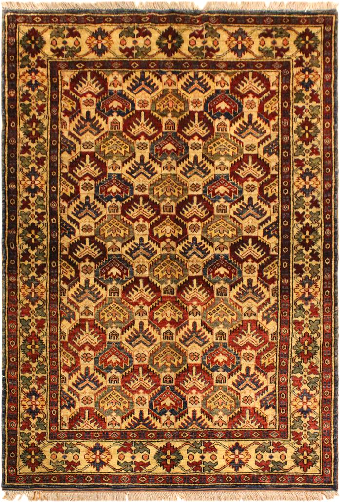 handmade Geometric Super Kazak Gold Blue Hand Knotted RECTANGLE 100% WOOL area rug 4 x 6