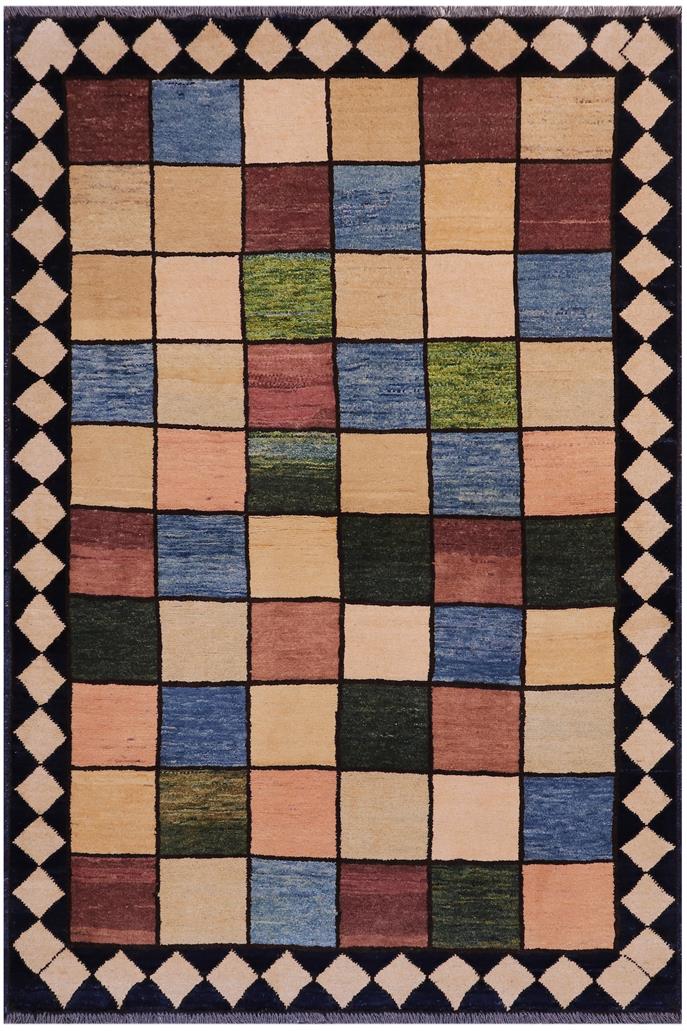 handmade Modern Gabbeh Beige Black Hand Knotted RECTANGLE 100% WOOL area rug 4 x 5