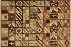 handmade Modern Gabbeh Brown Green Hand Knotted RECTANGLE 100% WOOL area rug 4' x 6'
