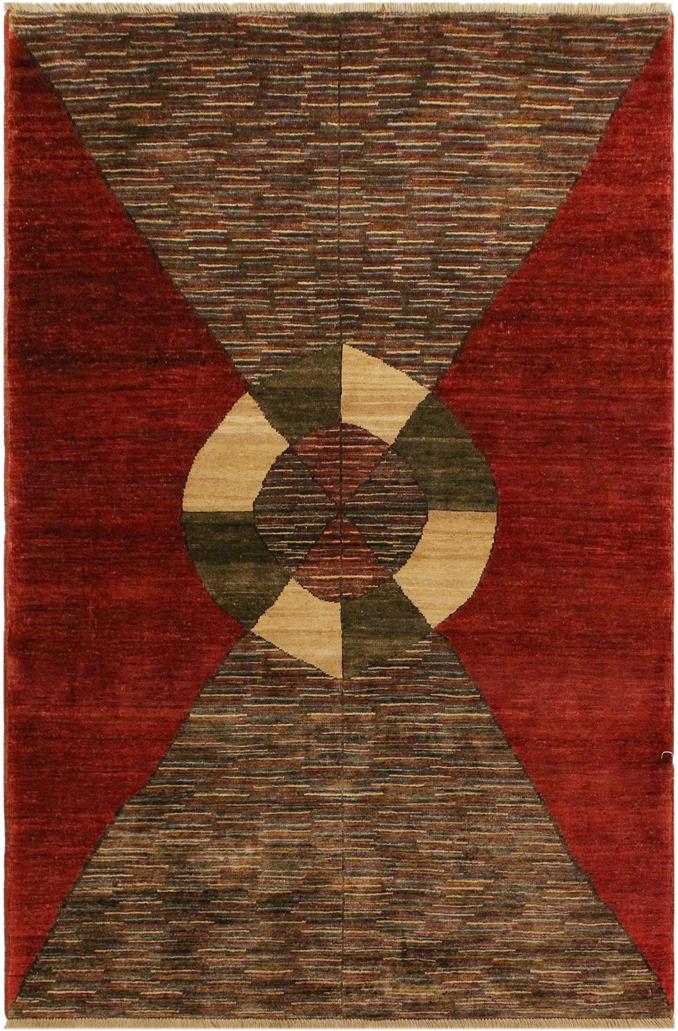 handmade Modern Gabbeh Red Brown Hand Knotted RECTANGLE 100% WOOL area rug 4 x 6