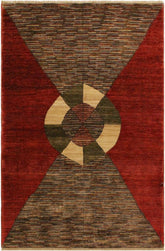 handmade Modern Gabbeh Red Brown Hand Knotted RECTANGLE 100% WOOL area rug 4 x 6