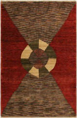 handmade Modern Gabbeh Red Brown Hand Knotted RECTANGLE 100% WOOL area rug 4 x 6