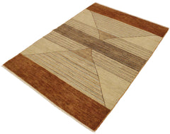 handmade Modern Gabbeh Tan Rust Hand Knotted RECTANGLE 100% WOOL area rug 4' x 6'