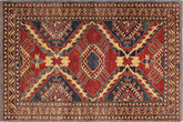 handmade Geometric Super Kazak Red Beige Hand Knotted RECTANGLE 100% WOOL area rug 4' x 6'