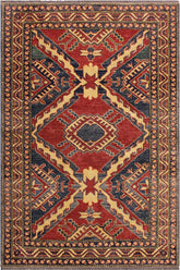 handmade Geometric Super Kazak Red Beige Hand Knotted RECTANGLE 100% WOOL area rug 4 x 6