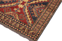 handmade Geometric Super Kazak Red Beige Hand Knotted RECTANGLE 100% WOOL area rug 4' x 6'