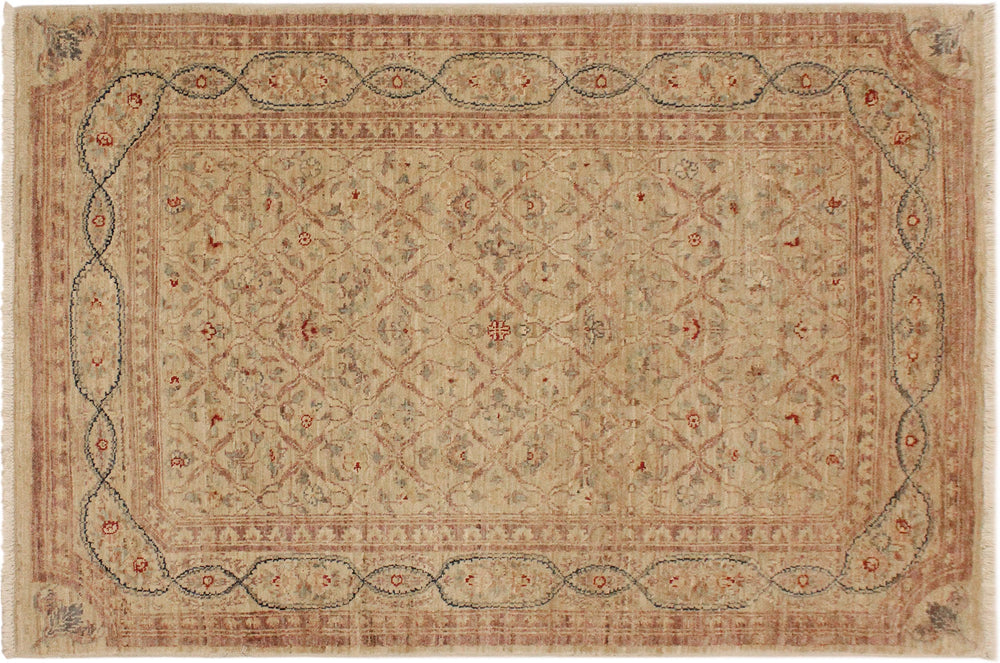 handmade Transitional Kafkaz Lt. Tan Brown Hand Knotted RECTANGLE 100% WOOL area rug 4' x 6'