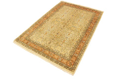 Antique Tabriz Dong Beige/Rust Wool Rug - 4'0'' x 5'11''