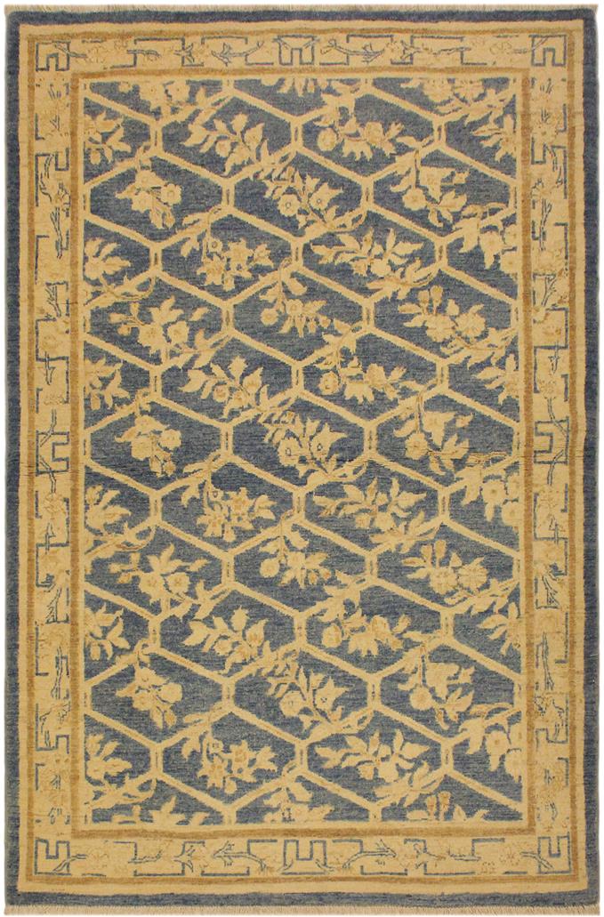 handmade Transitional Kafkaz Lt. Blue Tan Hand Knotted RECTANGLE 100% WOOL area rug 4 x 6