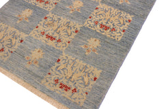 handmade Modern Kafkaz Lt. Blue Lt. Blue Hand Knotted RECTANGLE 100% WOOL area rug 4' x 6'