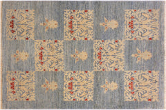 handmade Modern Kafkaz Lt. Blue Lt. Blue Hand Knotted RECTANGLE 100% WOOL area rug 4' x 6'