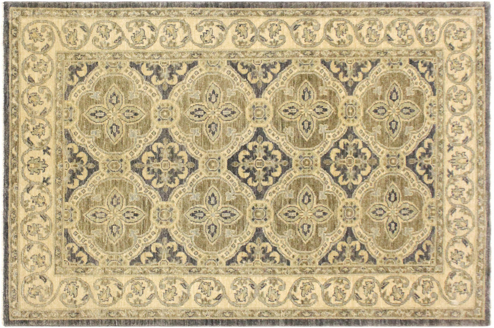 handmade Transitional Kafkaz Bluish Gray Tan Hand Knotted RECTANGLE 100% WOOL area rug 4' x 6'