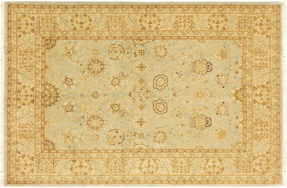 handmade Traditional Design Lt. Blue Gold Hand Knotted RECTANGLE 100% WOOL area rug 4' x 6'