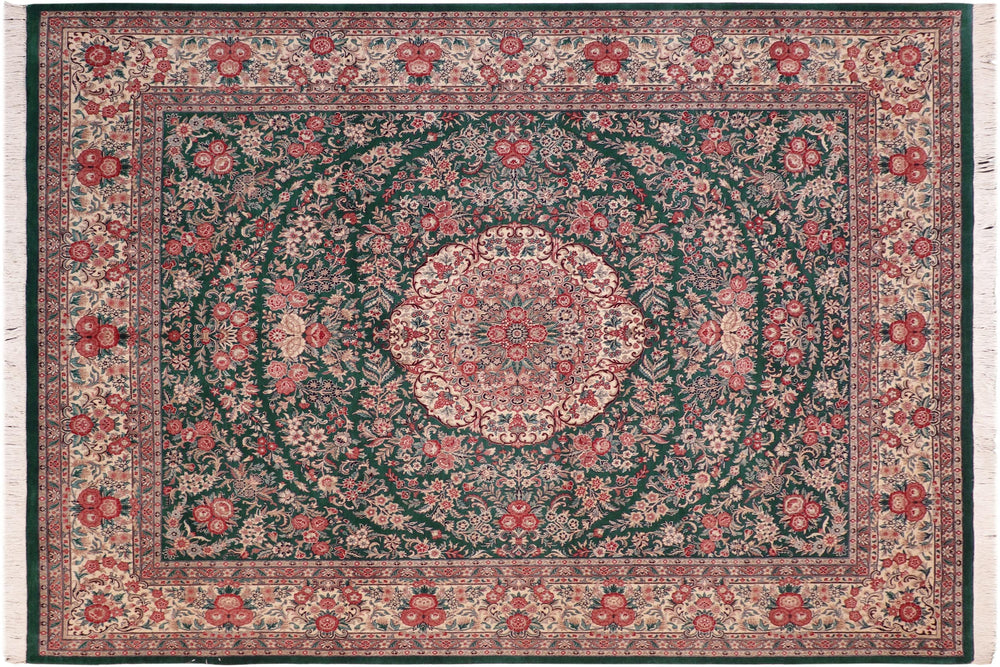 handmade Traditional Kashan Green Beige Hand Knotted RECTANGLE 100% WOOL area rug 8x10