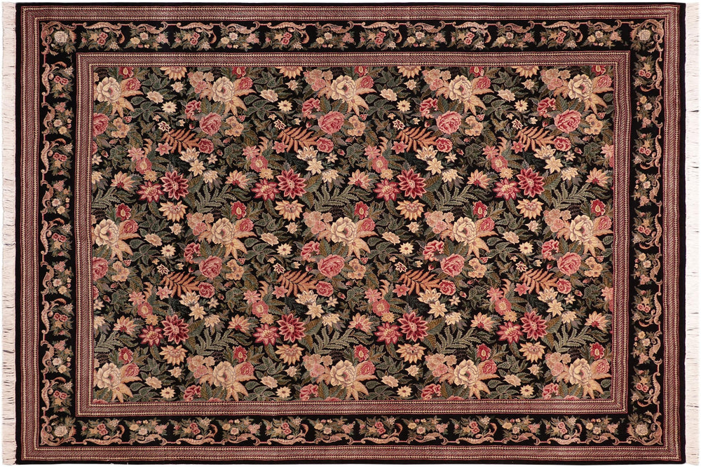 handmade Transitional David Black Green Hand Knotted RECTANGLE 100% WOOL area rug 8x10