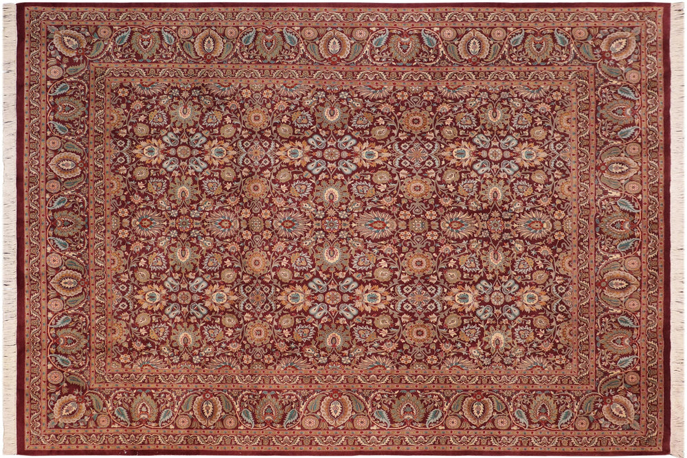 handmade Traditional New Asif Maroon Green Hand Knotted RECTANGLE 100% WOOL area rug 8x10