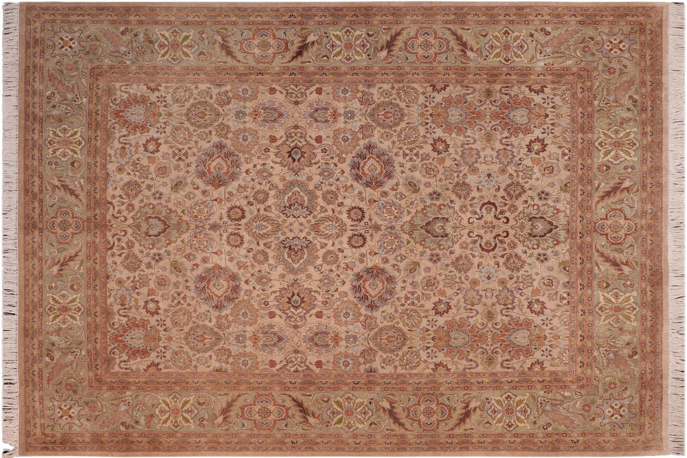 handmade Traditional Mehal Taupe Green Hand Knotted RECTANGLE 100% WOOL area rug 8x10