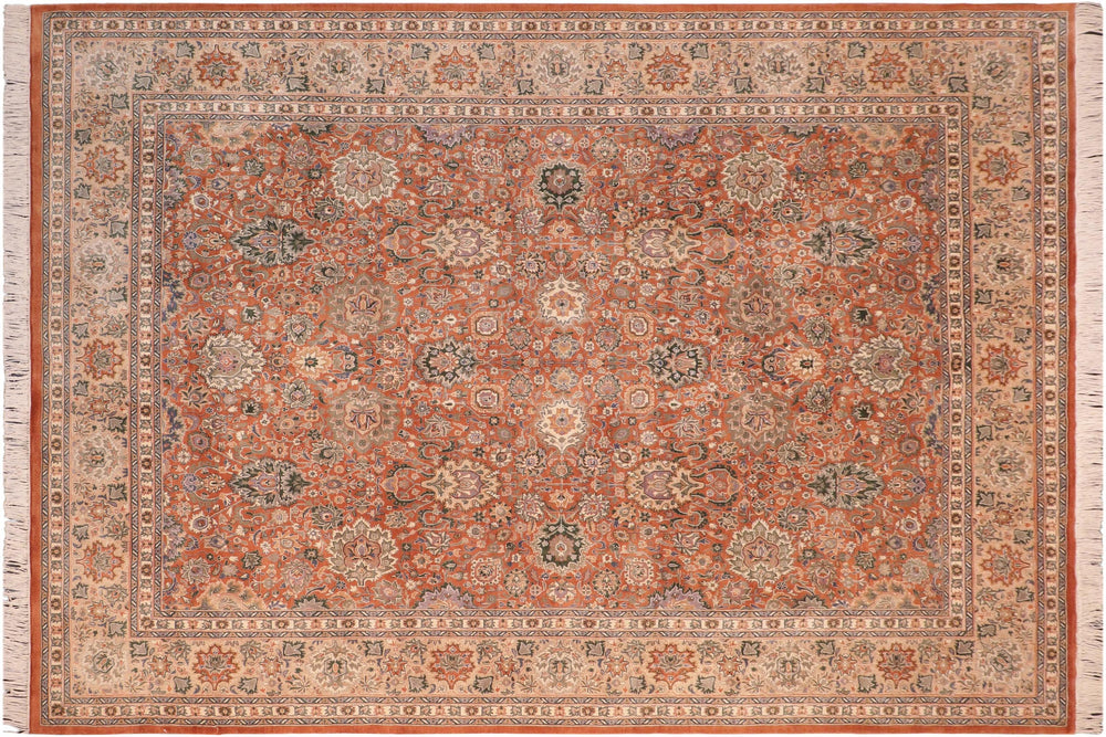 handmade Traditional Lahore Orange Tan Hand Knotted RECTANGLE 100% WOOL area rug 8x10