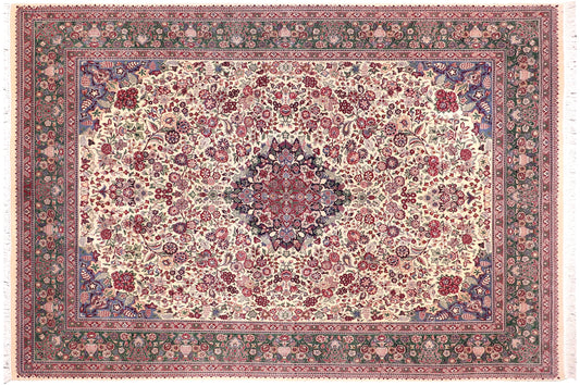 handmade Traditional Barsat Ivory Green Hand Knotted RECTANGLE 100% WOOL area rug 9x12