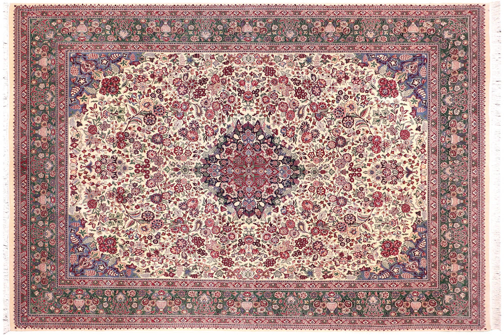 handmade Traditional Barsat Ivory Green Hand Knotted RECTANGLE 100% WOOL area rug 9x12