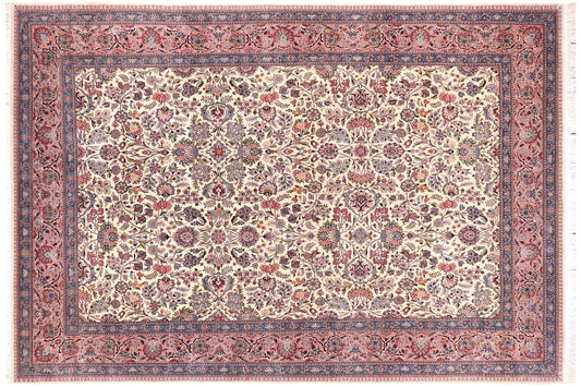 handmade Traditional Shahbaaz Ivory Pink Hand Knotted RECTANGLE 100% WOOL area rug 9x12