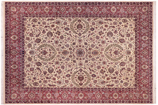 handmade Traditional Dabir Ivory Aubergine Hand Knotted RECTANGLE 100% WOOL area rug 9x13