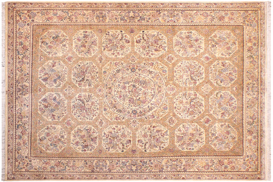 handmade Traditional Nazakat Beige Gold Hand Knotted RECTANGLE 100% WOOL area rug 9x12