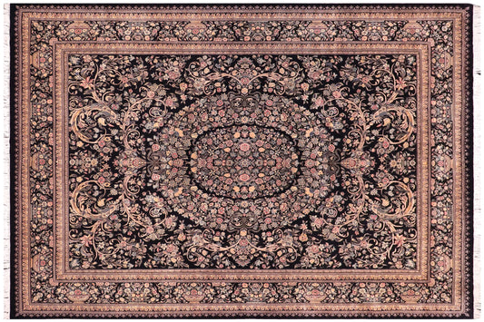 handmade Traditional Tamour Black Black Hand Knotted RECTANGLE 100% WOOL area rug 9x12